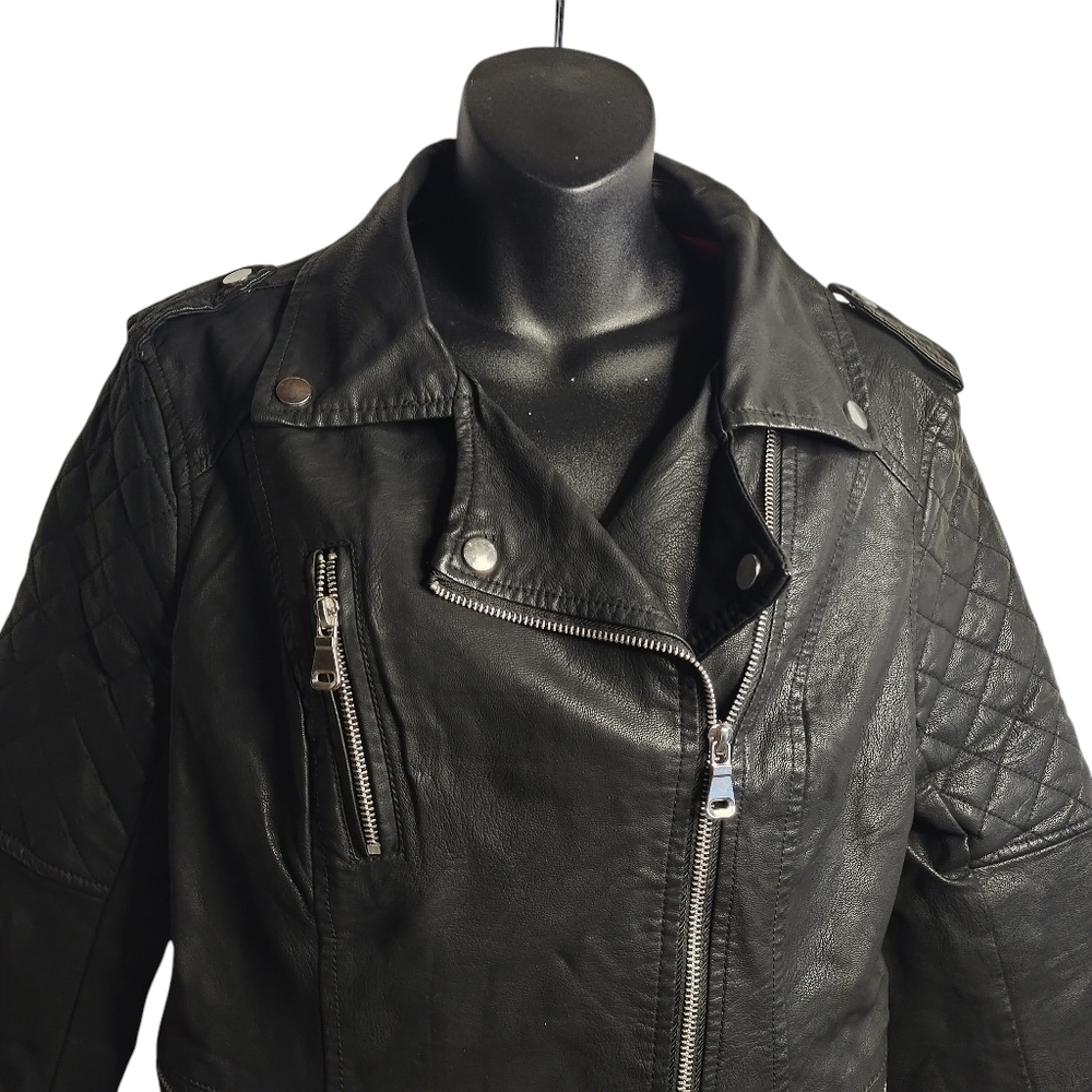 Ci Sono By Cavalini Vegan Leather Moto Jacket WOMEN'S Black ZIP Up Size Large - Picture 3 of 8